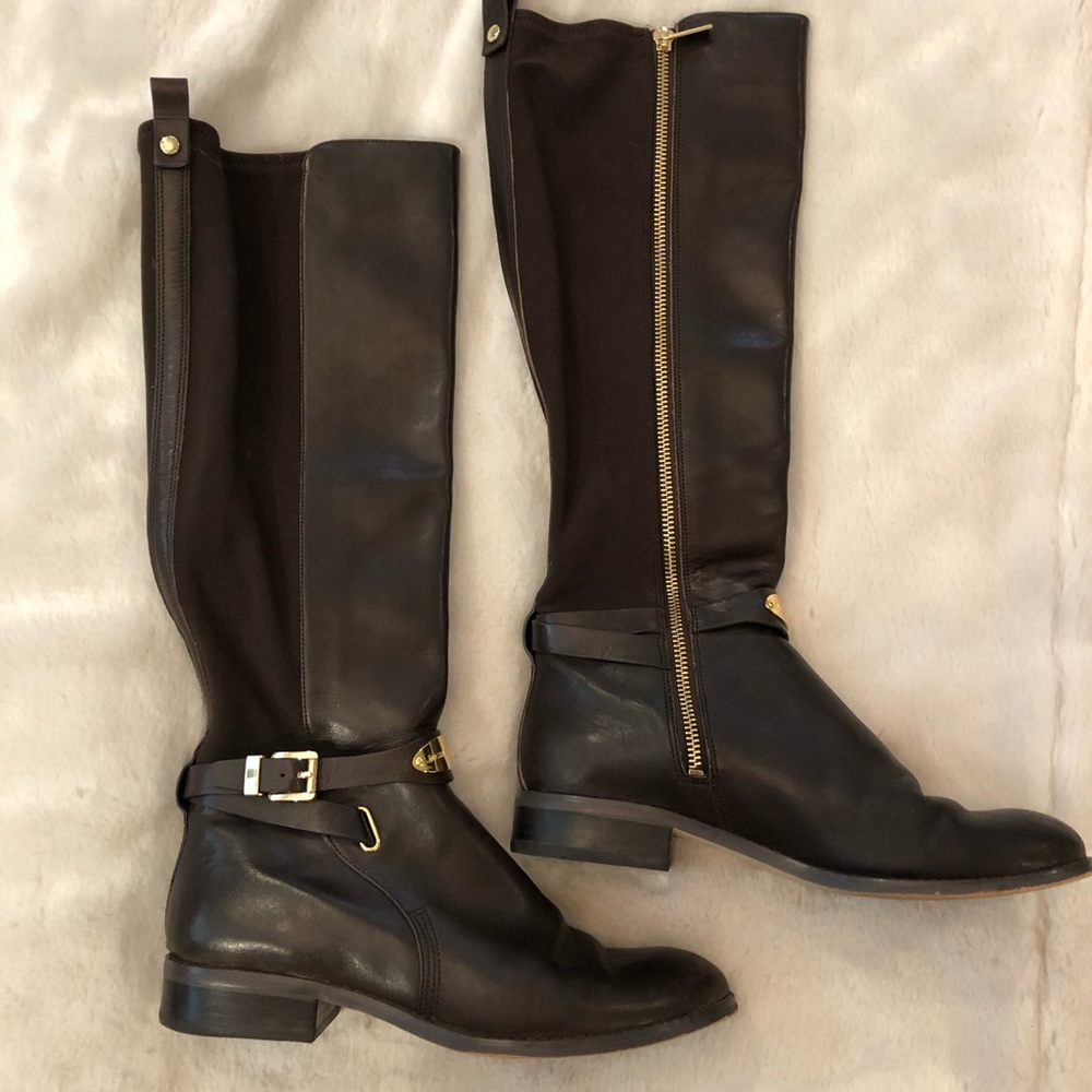 Michael Kors brown leather & fabric brown boots 8